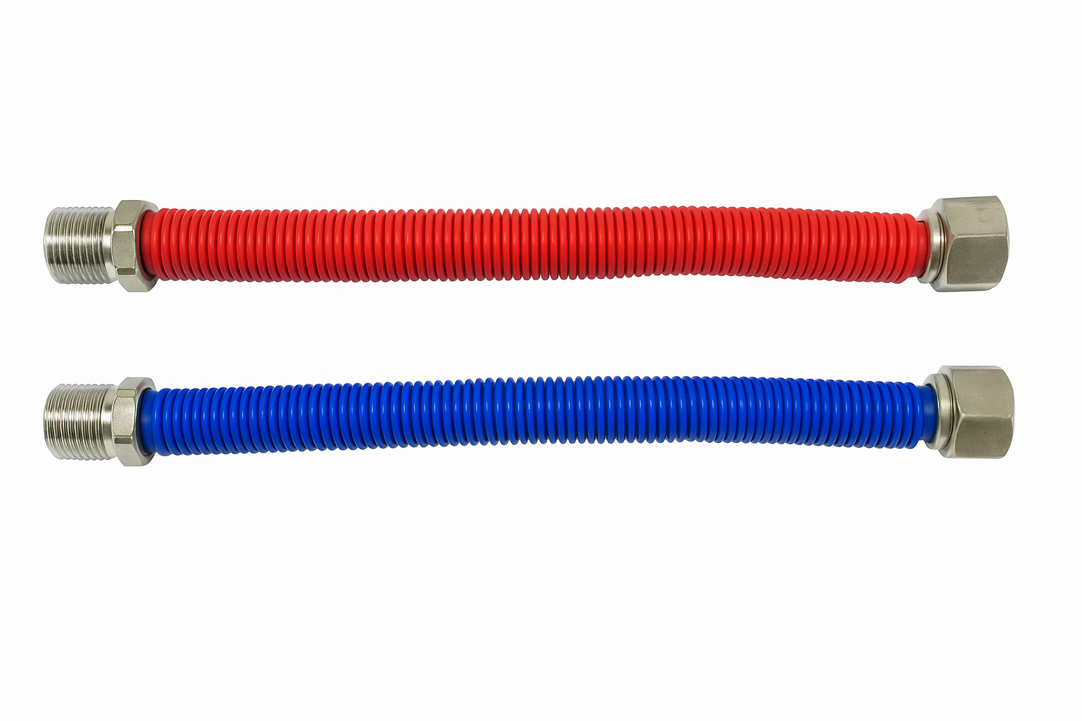 KIT FLEXIBLE EXTENSIBLE FM 3/4' 25-50CM AC INOX CUBIERTA PVC ROJO -AZUL DE CALE FACCIÓN P. MAX 6 BAR