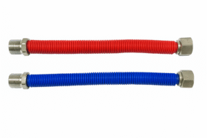 KIT FLEXIBLE EXTENSIBLE FM 1/2' 25-50CM AC INOX CUBIERTA PVC ROJO -AZUL DE CALE FACCIÓN P. MAX 6 BAR
