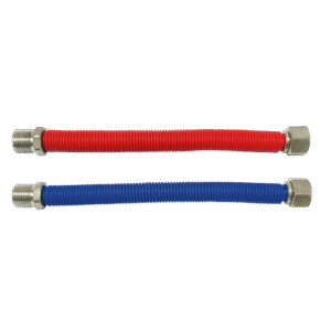 KIT FLEXIBLE EXTENSIBLE FM 3/4' 25-50CM AC INOX CUBIERTA PVC ROJO -AZUL DE CALE FACCIÓN P. MAX 6 BAR