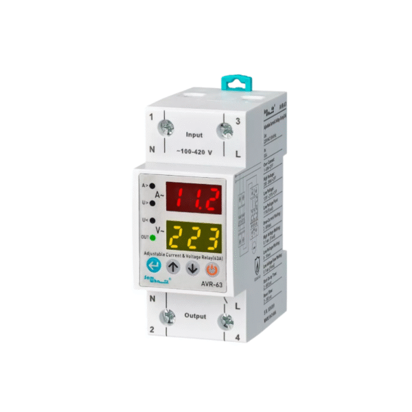 RELE DE PROTECCION CONTRA SOBRECORRIENTE Y VOLTAJE AJUSTABLE (63A) CON PANTALLA DUAL AVR-63