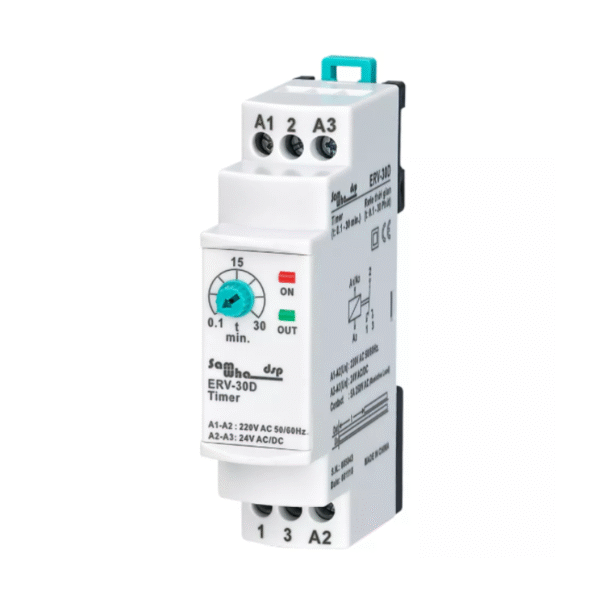 RELE TEMPORIZADOR ON DELAY 0,1-30MIN 220VAC 24V AC/DC ERV-30D