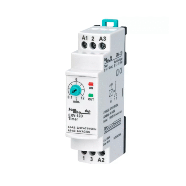 RELE TEMPORIZADOR ON DELAY 0,1-12MIN 220VAC 24V AC/DC ERV-12D